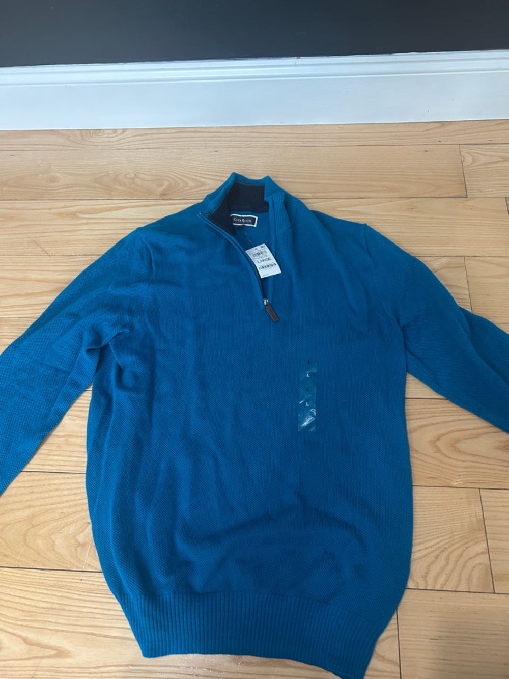 Men’s Club Room quarter zip sweater in teal. Size large. Brand new with tags